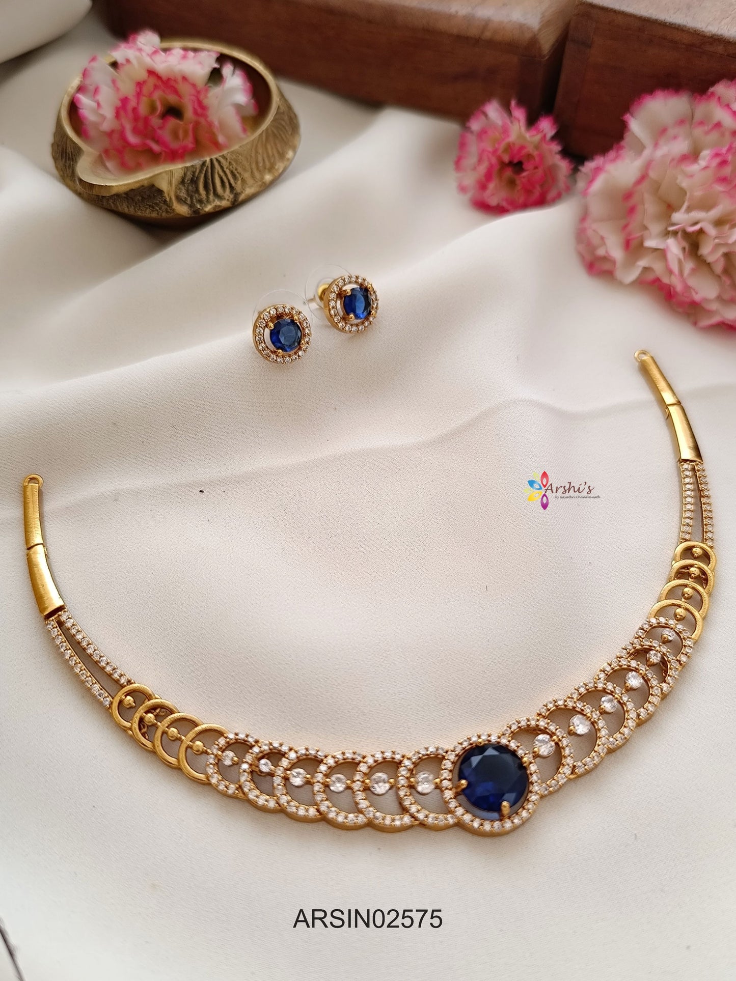 Round Blue CZ Stone Necklace