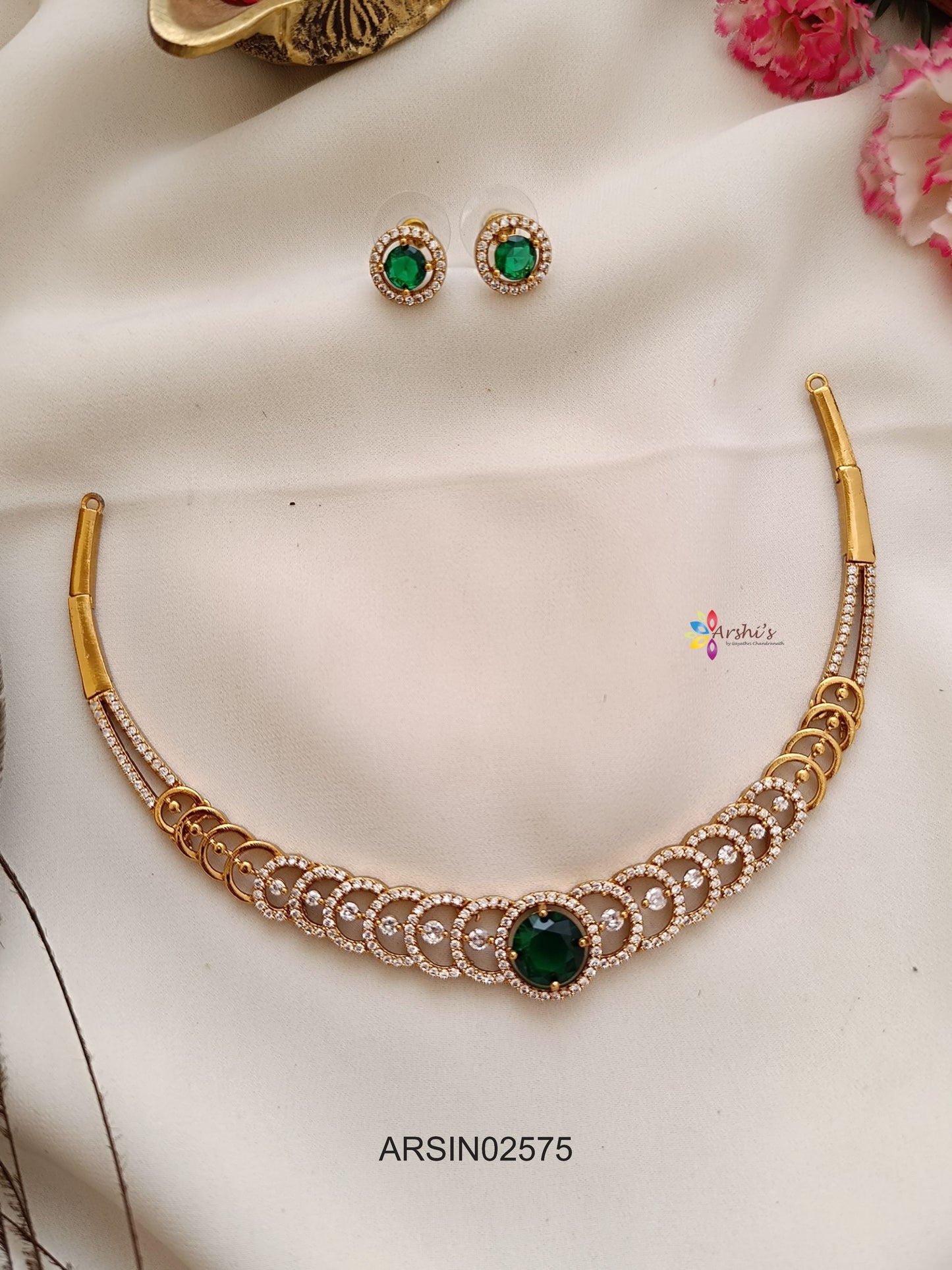 Round Green CZ Stone Necklace