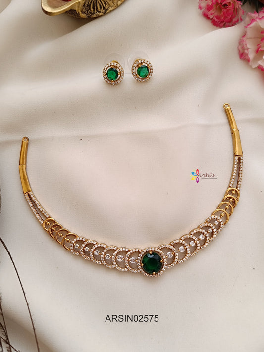 Round Green CZ Stone Necklace