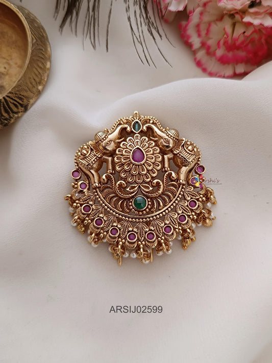 Dual Elephant Stone Hair Brooch