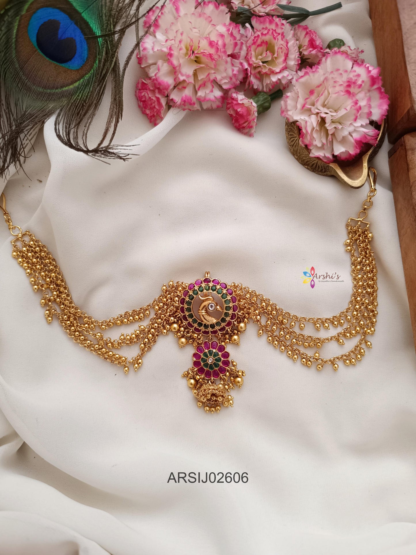 Peacock Kemp Hair Brooch with Earchains