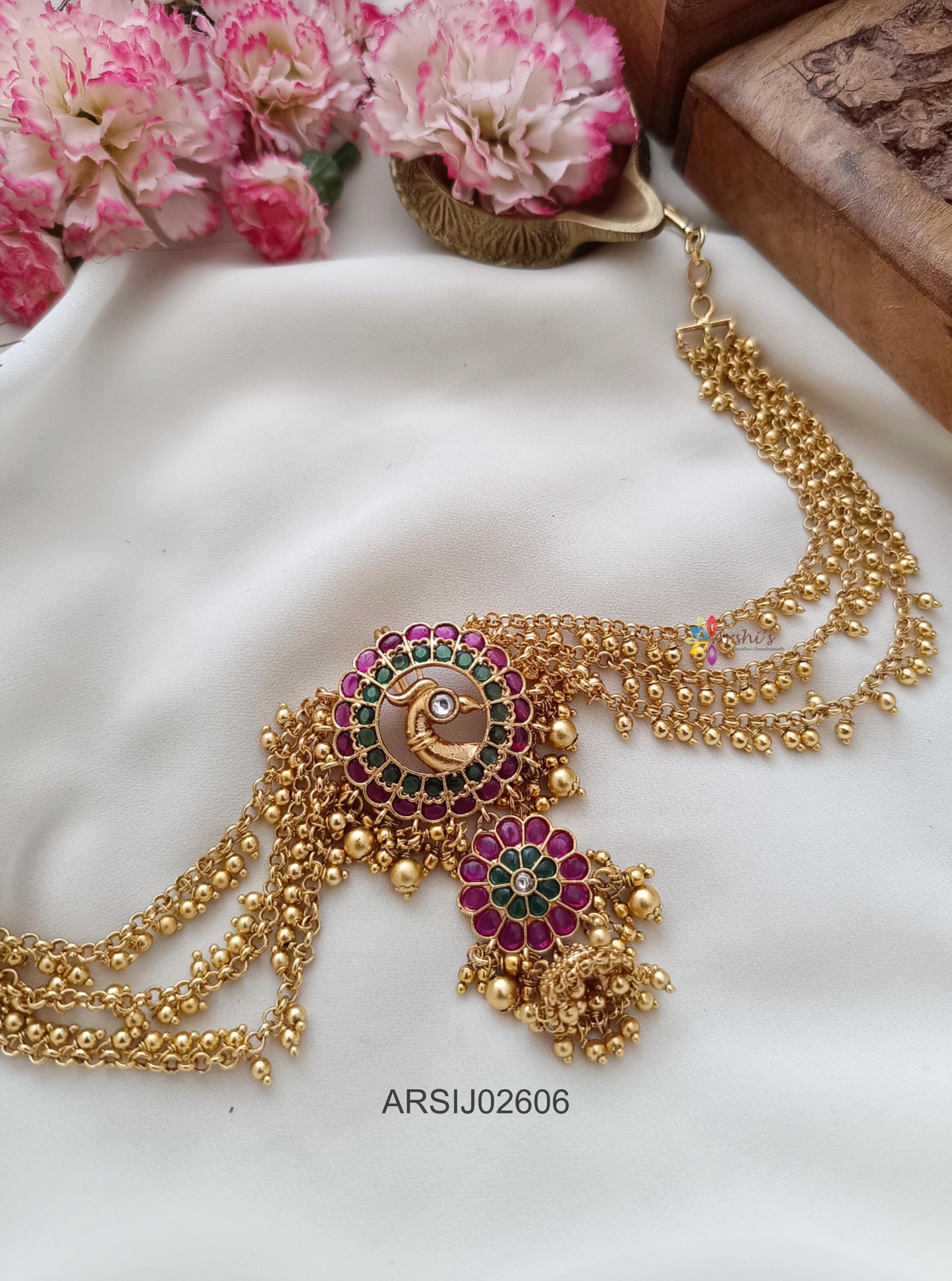 Peacock Kemp Hair Brooch with Earchains