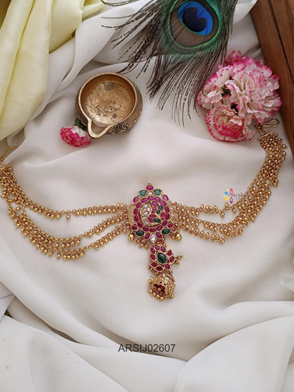 Kemp Stone Brooch with Gold Bead Earchains