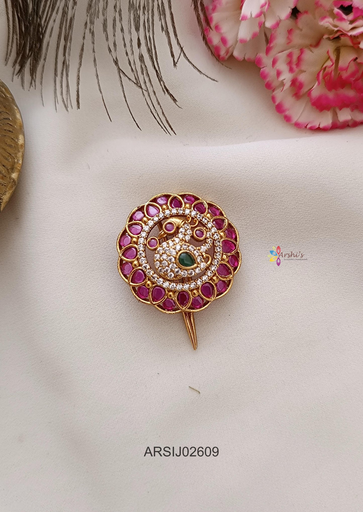 Peacock Kemp Stone Hair Brooch