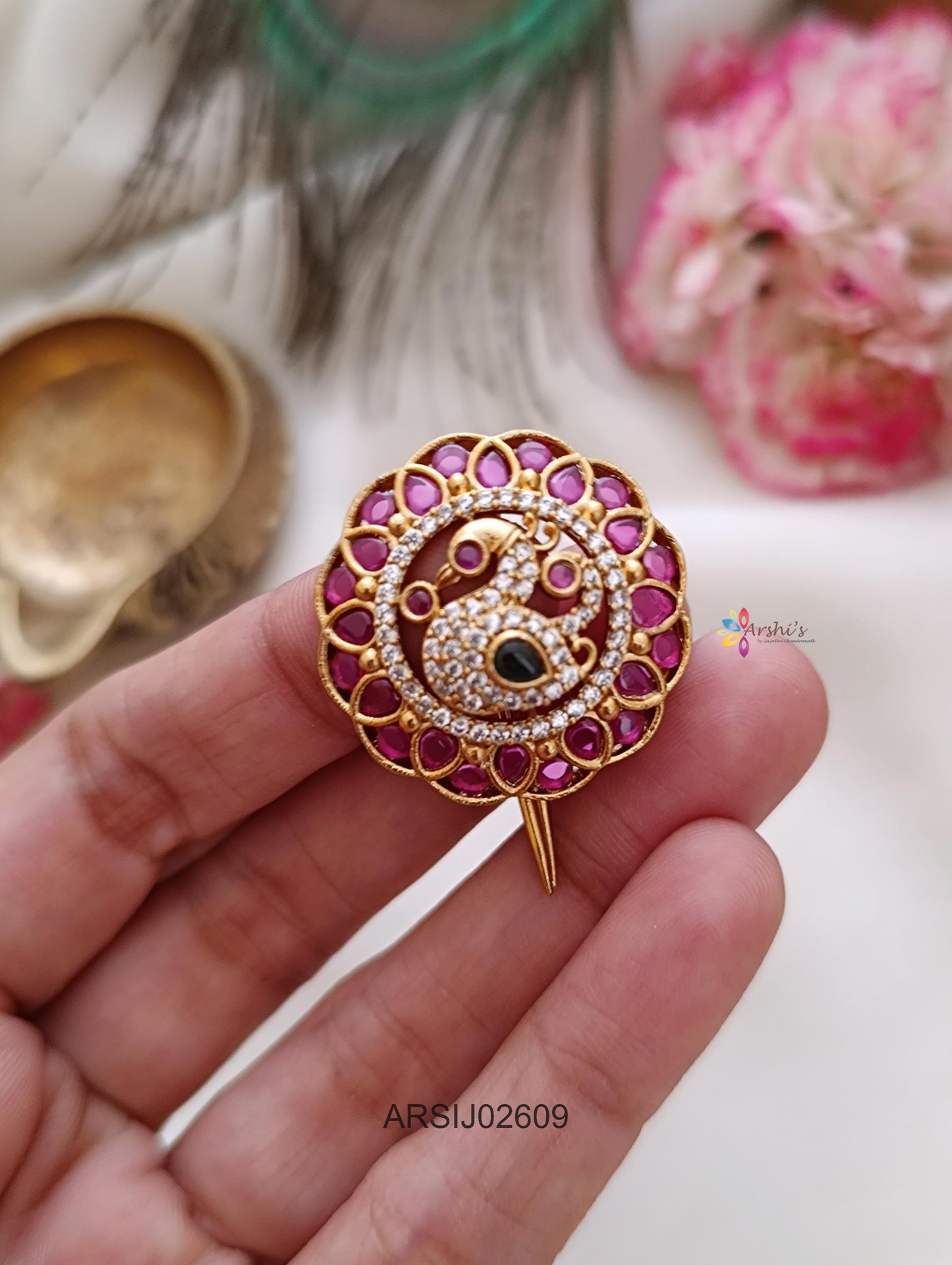 Peacock Kemp Stone Hair Brooch