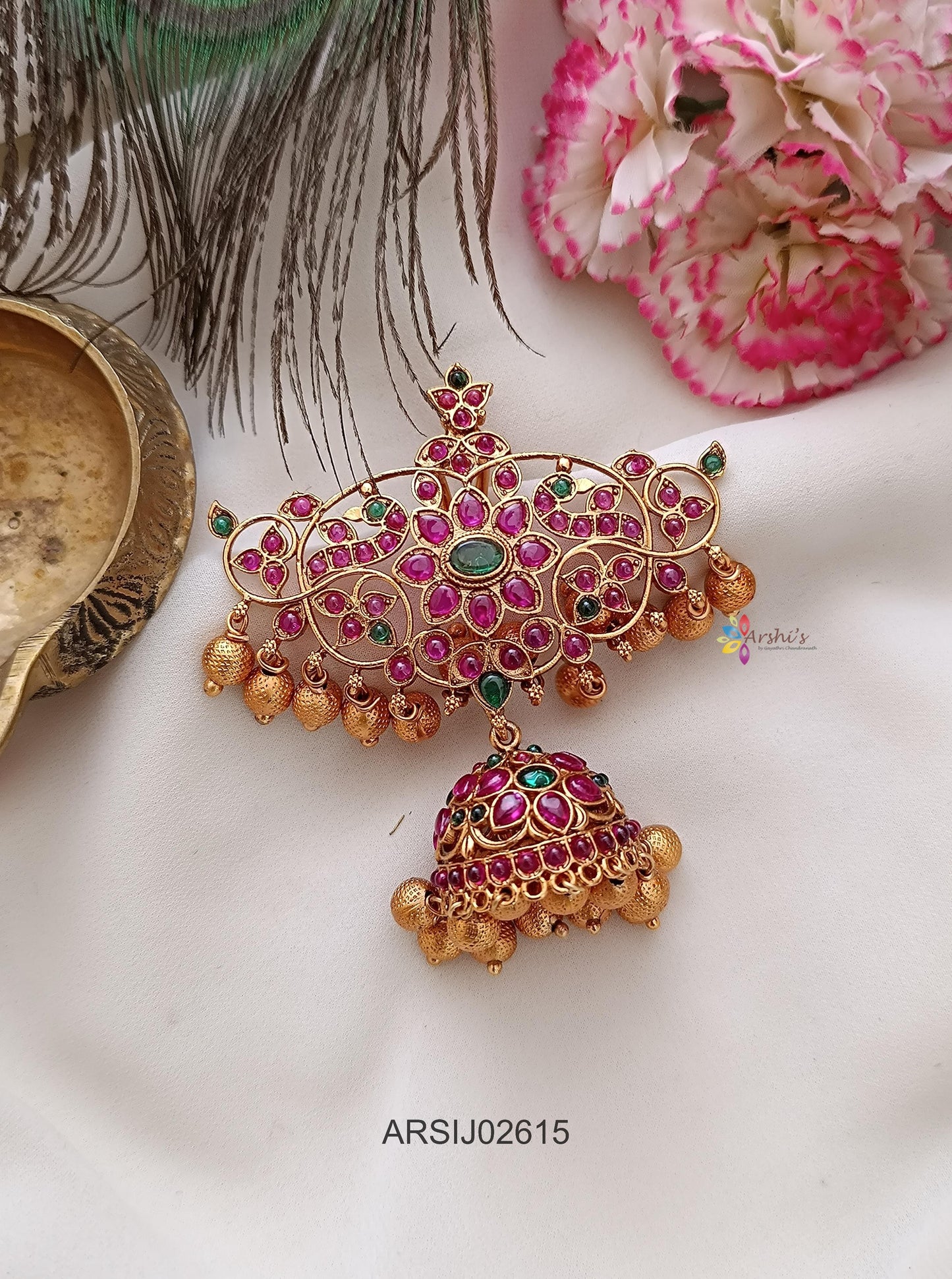 Kemp Stone Jhumka Hair Brooch