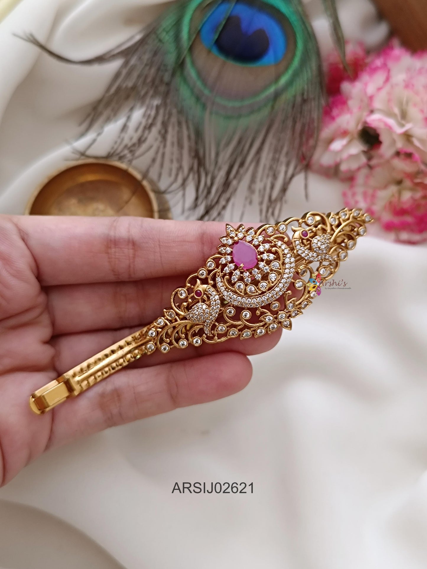 Peacock AD and Ruby Stone Hairclip