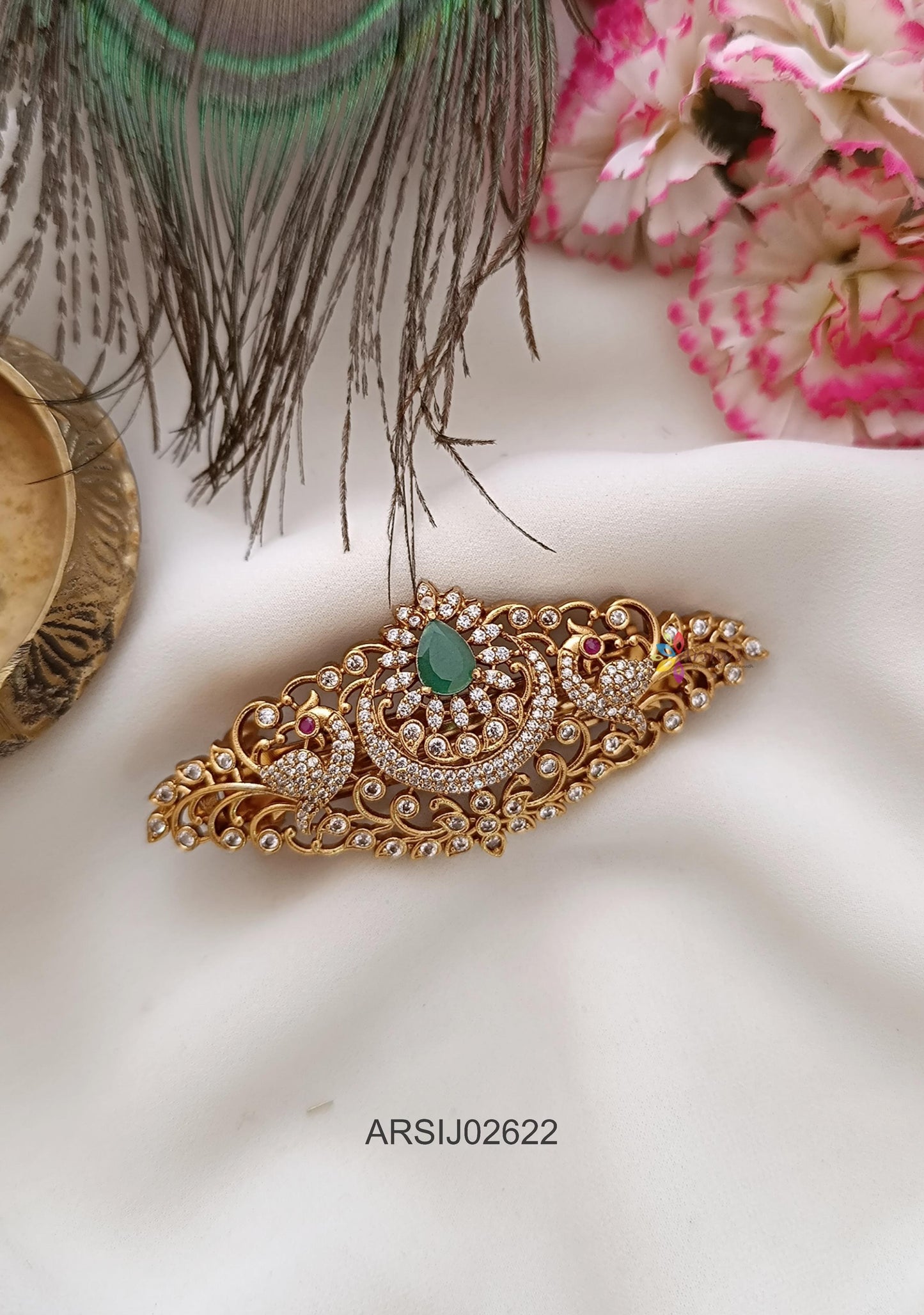 Peacock AD and Emerald Stone Hairclip