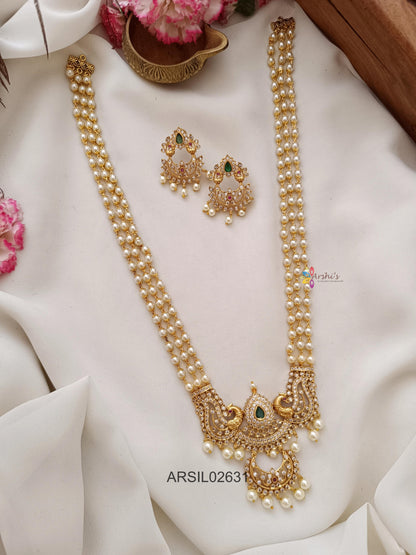 Pearl White Stone Pendant Long Haram