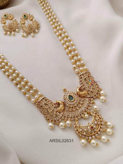 Pearl White Stone Pendant Long Haram