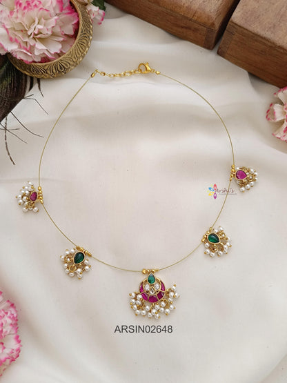 Kemp and Green Stone Pearls Invisible Necklace