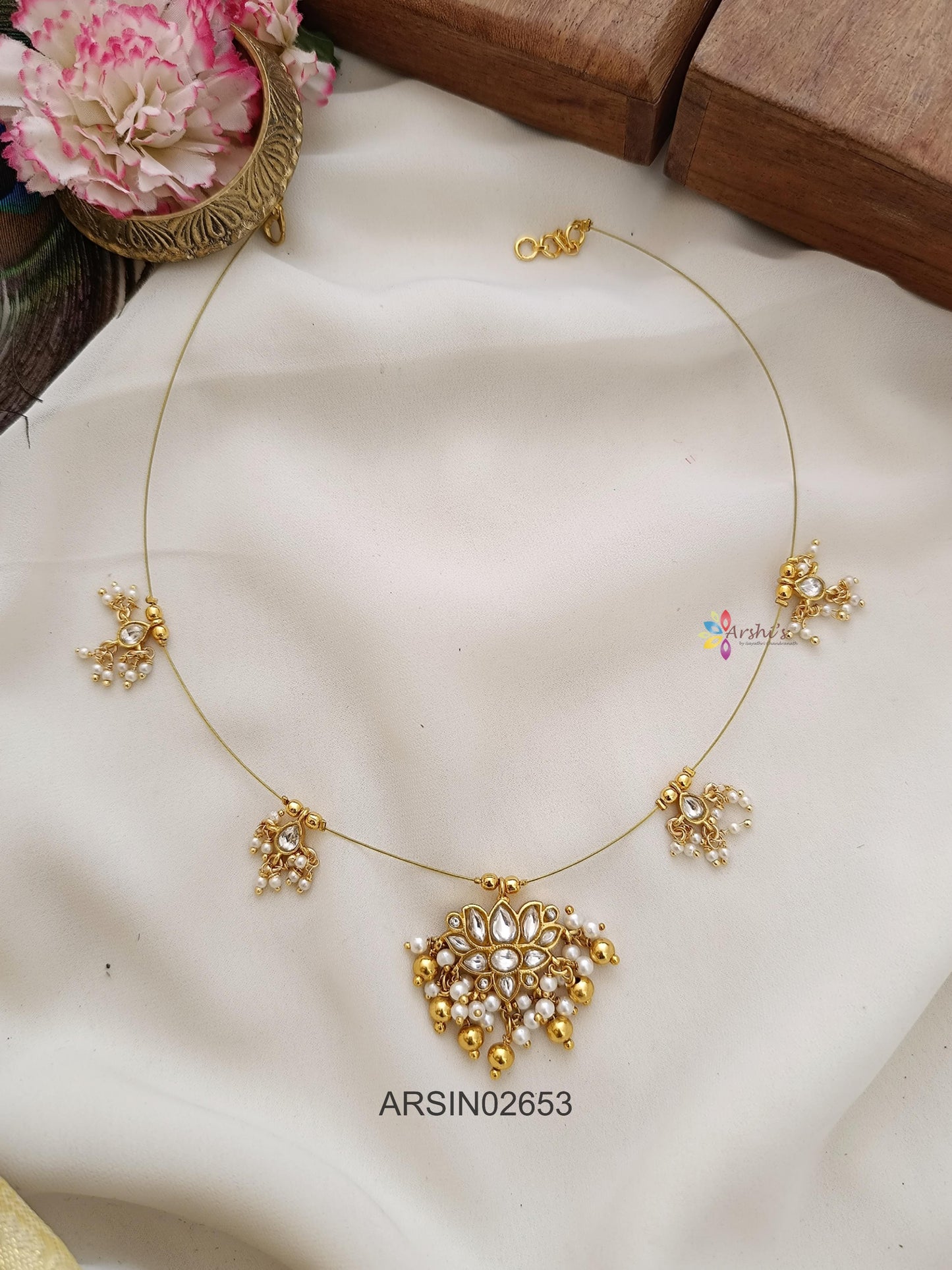 White Kundan Invisible Necklace