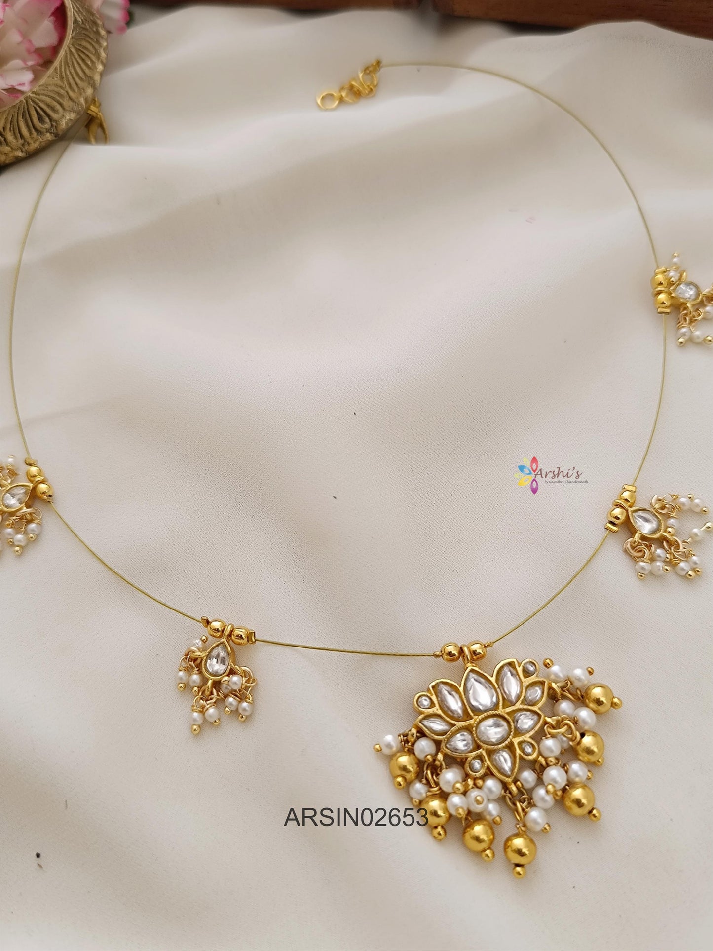 White Kundan Invisible Necklace