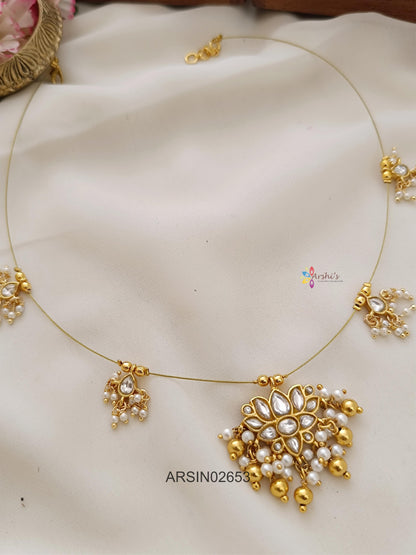 White Kundan Invisible Necklace