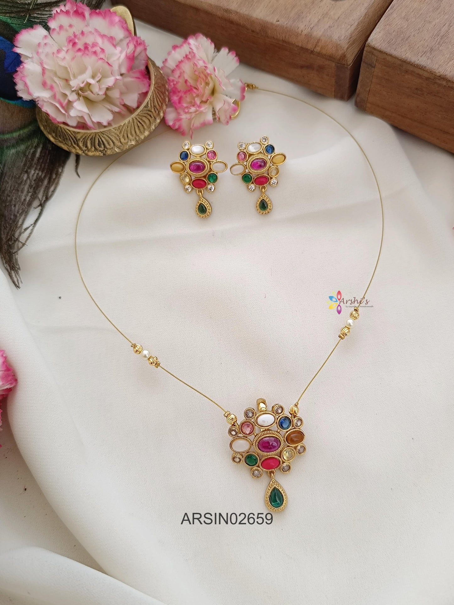 Navarathna Pendant Invisible Necklace