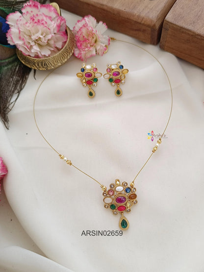 Navarathna Pendant Invisible Necklace