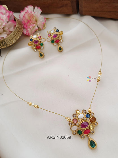 Navarathna Pendant Invisible Necklace