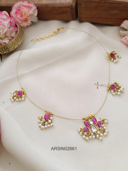 Pink Lotus and Pearls Invisible Necklace