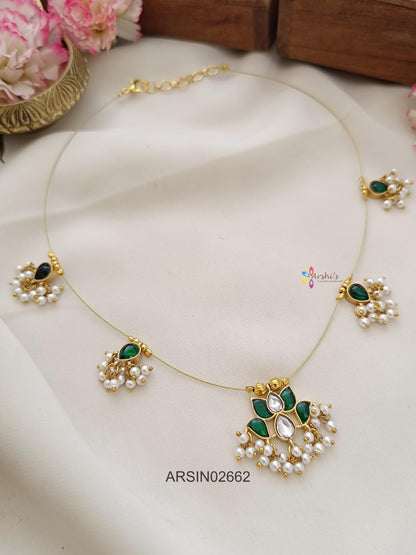 Green Lotus and Pearls Invisible Necklace