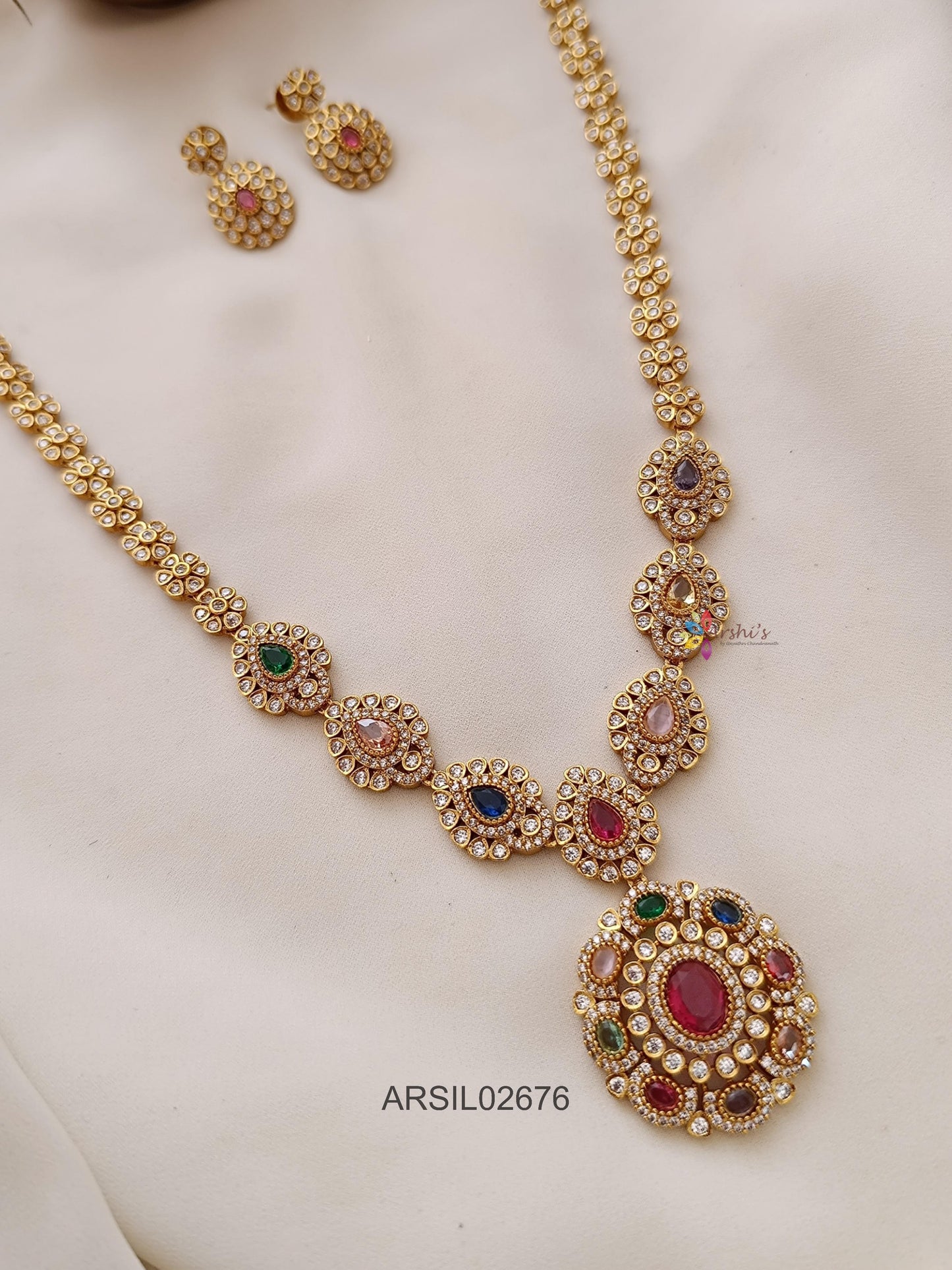 Navarathna Stone Pendant Long Haram