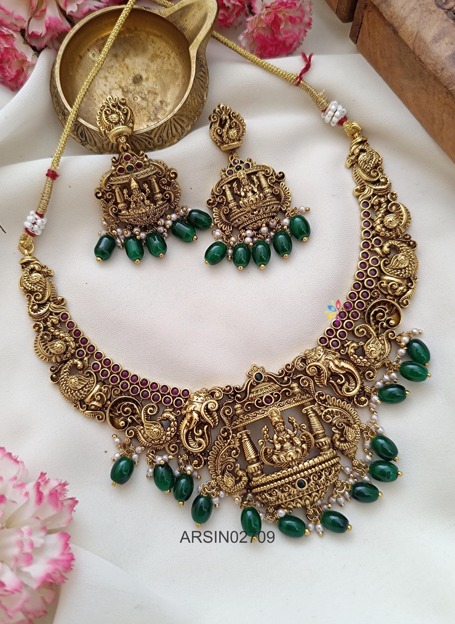 Bridal Temple Green Beaded Necklace