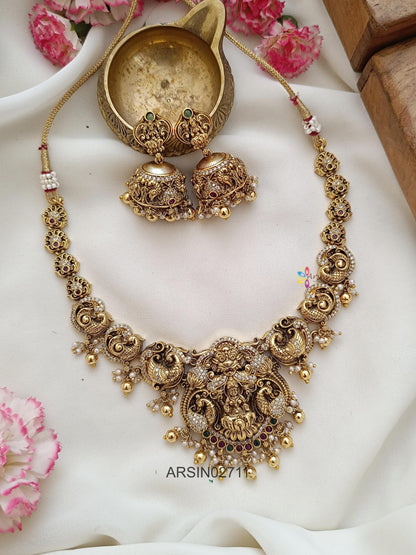 Antique Peacock Lakshmi Gold Bead Necklace