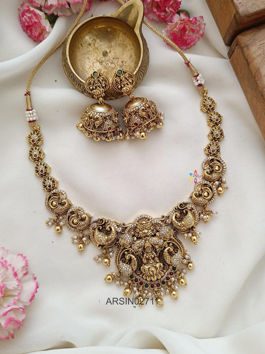 Antique Peacock Lakshmi Gold Bead Necklace
