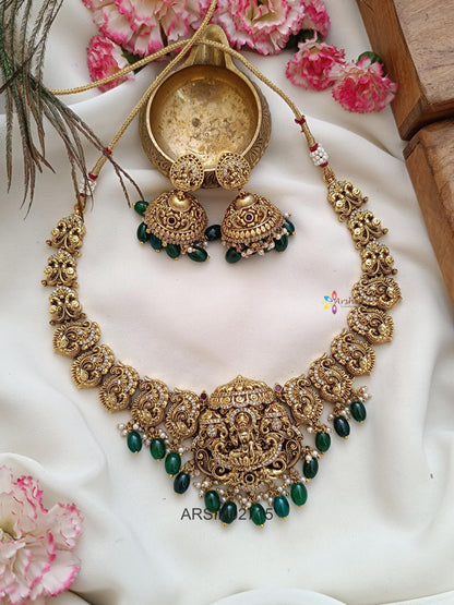 Peacock Temple Green Bead Necklace