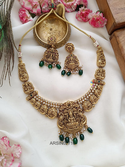 Elephant Lakshmi Green Bead Necklace