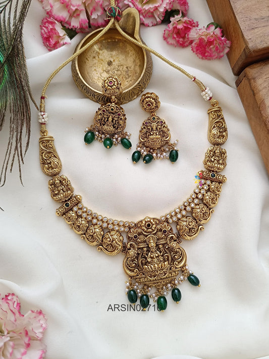 Elephant Lakshmi Green Bead Necklace