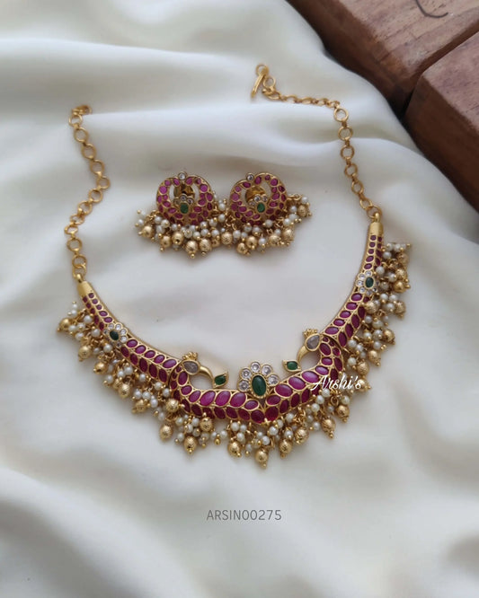 Peacock Gold Drop Kemp Necklace