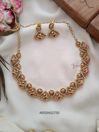 Triangle Peacock Red Stone Necklace