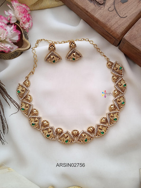 Triangle Peacock Green Stone Necklace