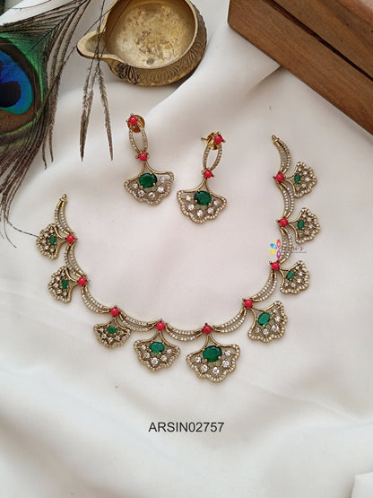 Coral and Emerald Stone Necklace