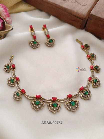 Coral and Emerald Stone Necklace