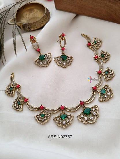 Coral and Emerald Stone Necklace