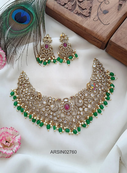 Victorian Green Bead Drop Necklace