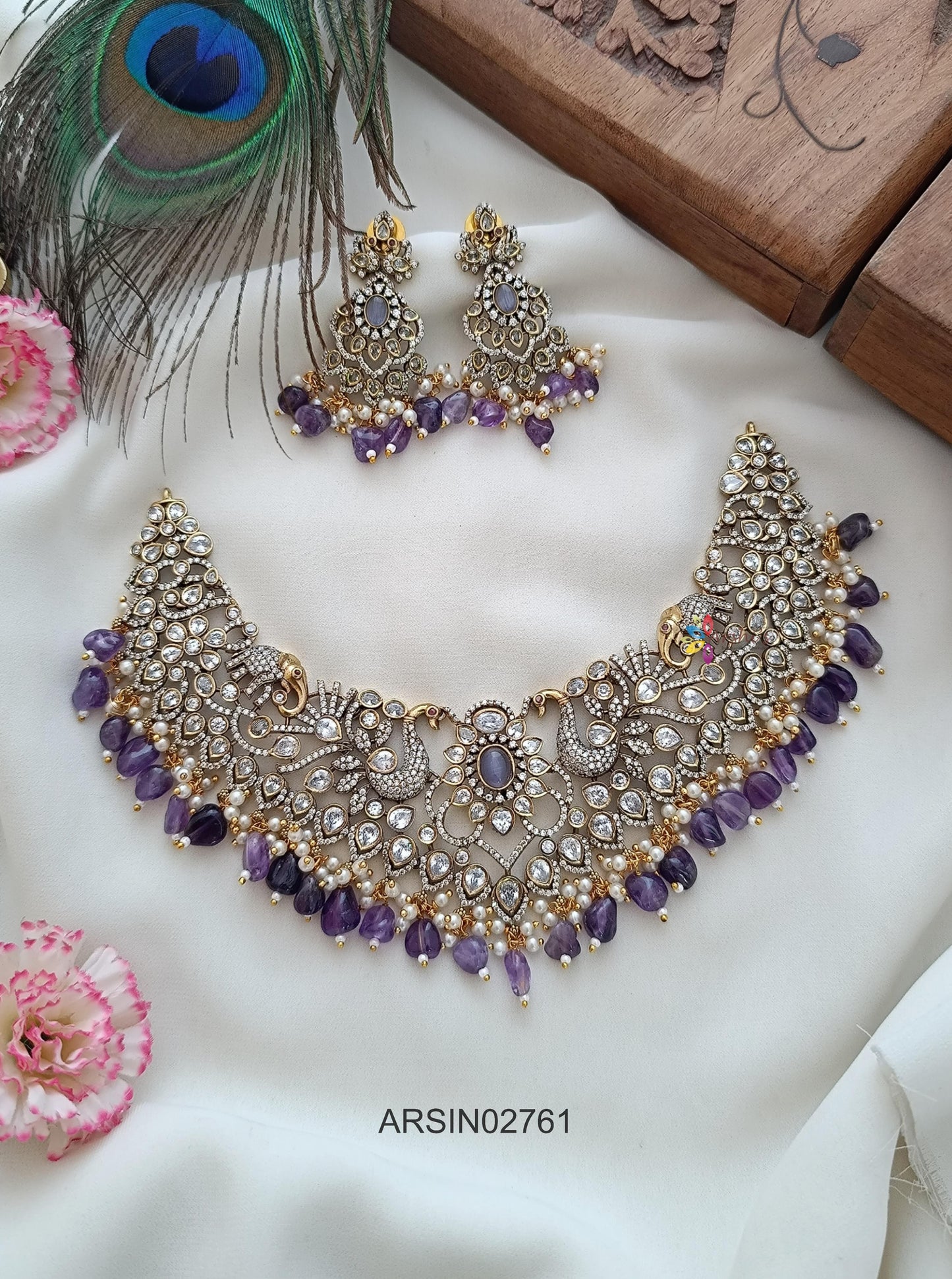 Victorian Purple Bead Drop Necklace