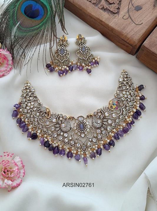 Victorian Purple Bead Drop Necklace