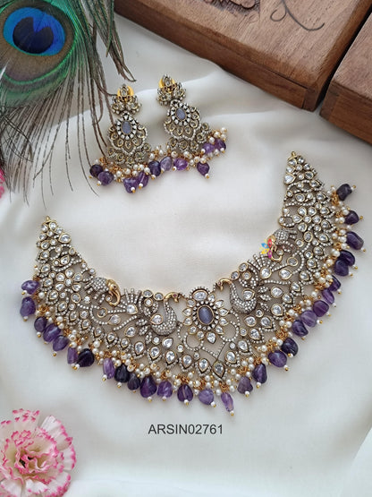 Victorian Purple Bead Drop Necklace