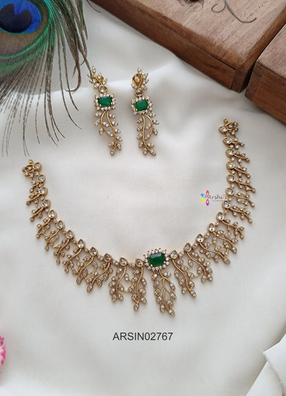 Emerald and White Stone Necklace