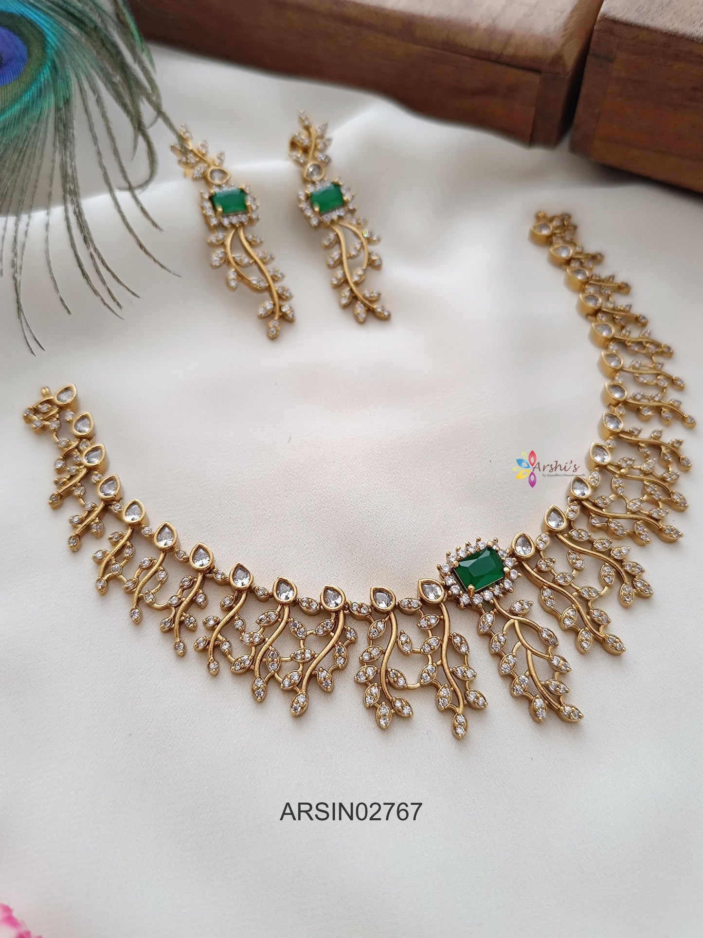 Emerald and White Stone Necklace