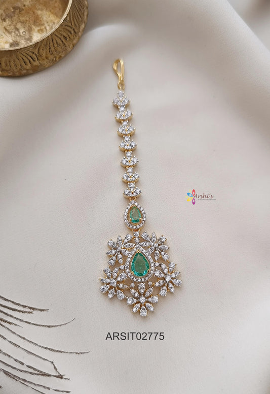 Diamond Look Like Pastel Blue Stone Maangtikka