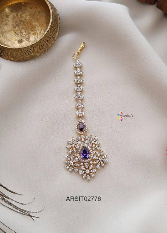 Diamond Look Like Purple Stone Maangtikka
