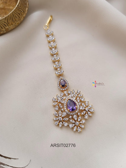 Diamond Look Like Purple Stone Maangtikka