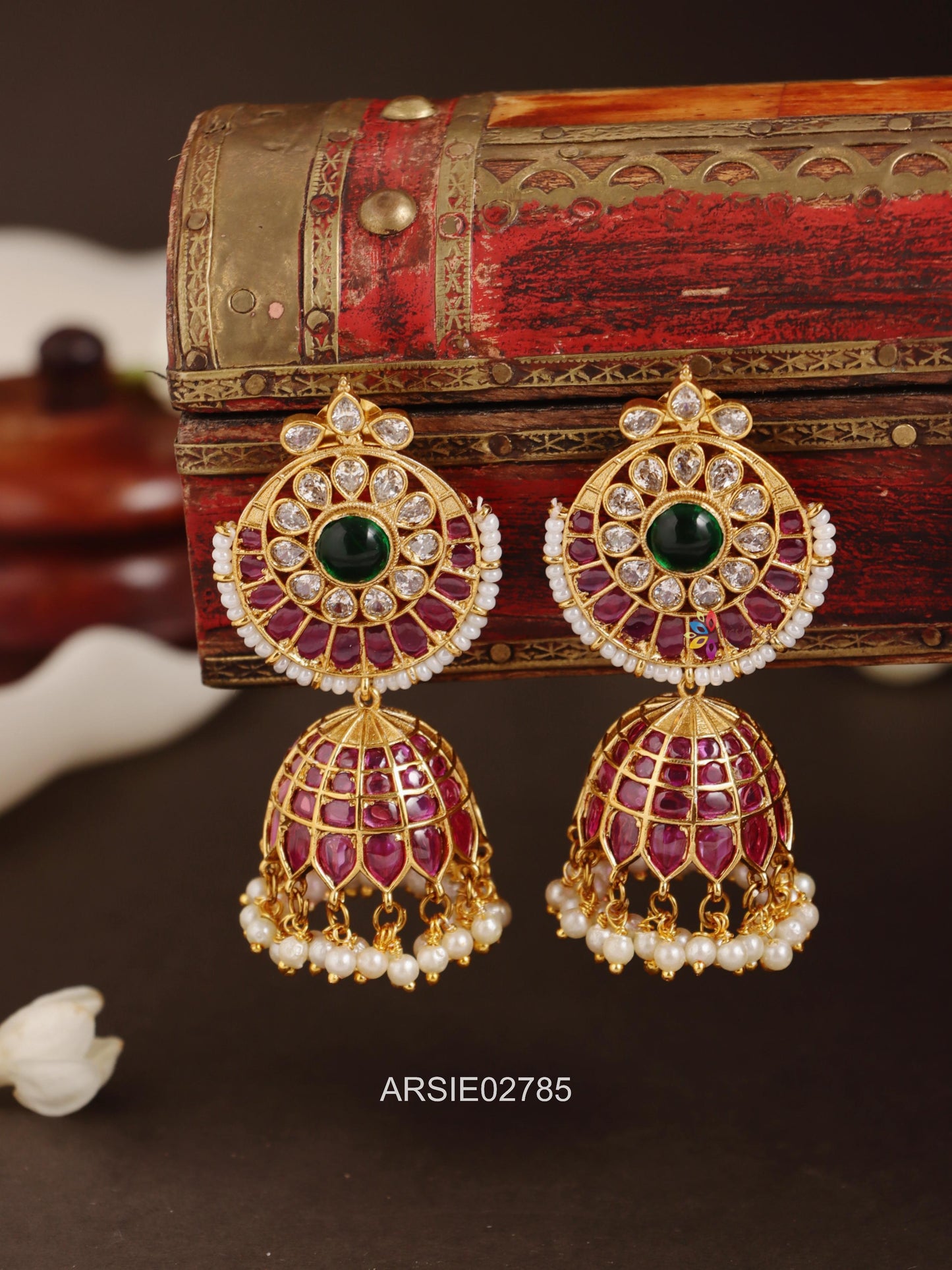 Kemp Stone Pearl Drop Jhumka