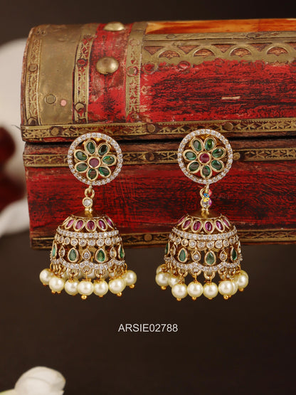 Emerald and White Stone Jhumka