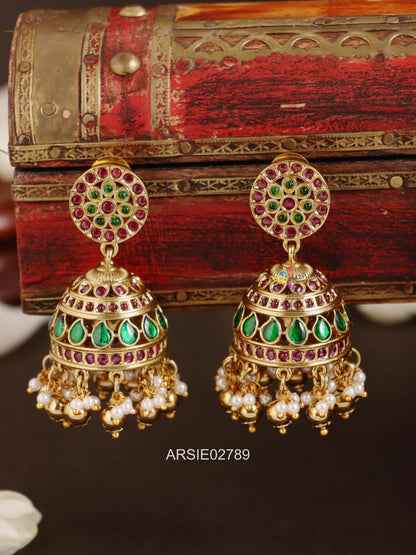 Red and Emerald Stone Jhumka