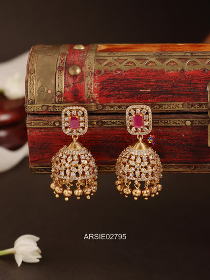 Ruby and White Stone Jhumka