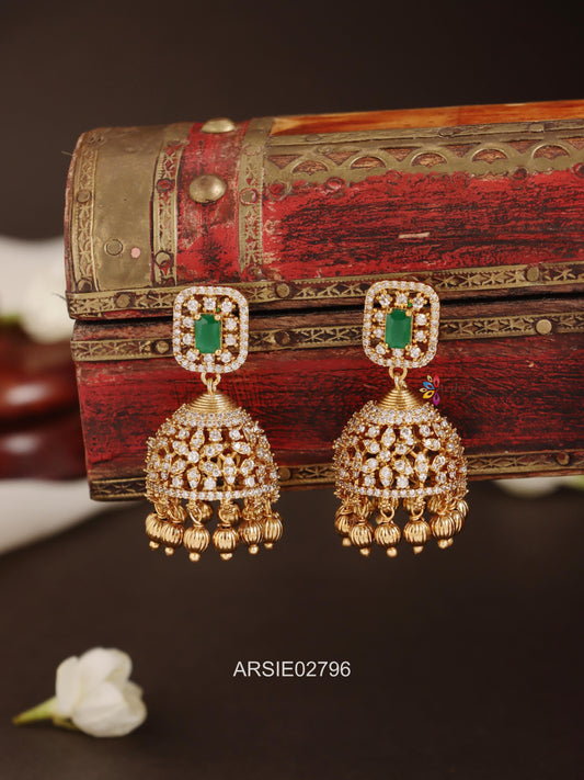 Emerald and White Stone Jhumka